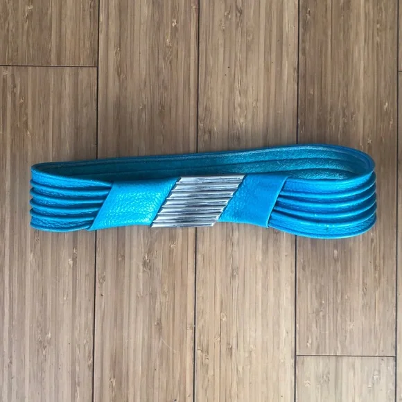 VINTAGE - 80\'s Electric Blue Leather Belt 80s Electric Blue Leather Trouser Belt | New Wave Leather  main image 3